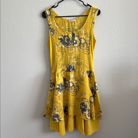 Dresses & Skirts - Yellow Tiered Floral Sleeveless Dress Made in Italy